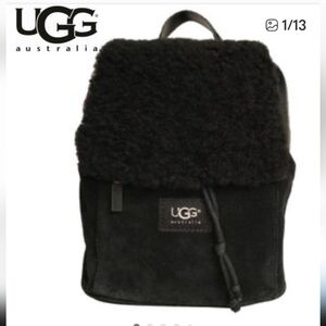 UGG Australia Nordie🖤 Black Shearling & Sueded Drawstring Mini Backpack NWOT